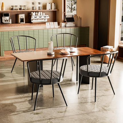 Upholstered Dining Chairs – Leather Seat, Metal Legs Set of 2