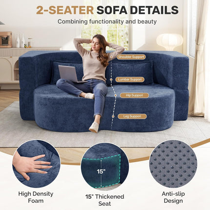 78” Velvet Sofa Bed 2-in-1 Memory Foam No Assembly