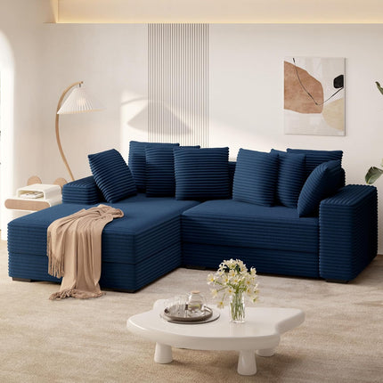 111” L-Shaped Cloud Sofa – Reversible Corduroy 8 Pillows