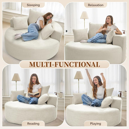 55” Corduroy Foam Sofa – Round, Sleeper, with Pillows
