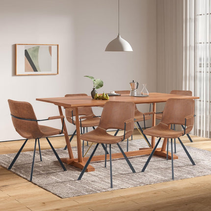 Mid-Century Leather Dining Chairs Metal Legs, Padded Seat Set of 2