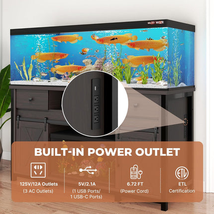 Aquarium Stand  55-120 Gal 1000lb Capacity Power Outlet Barn Door Design