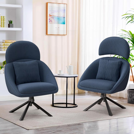 Swivel Accent Chair – Corduroy, Adjustable Headrest, Oversized