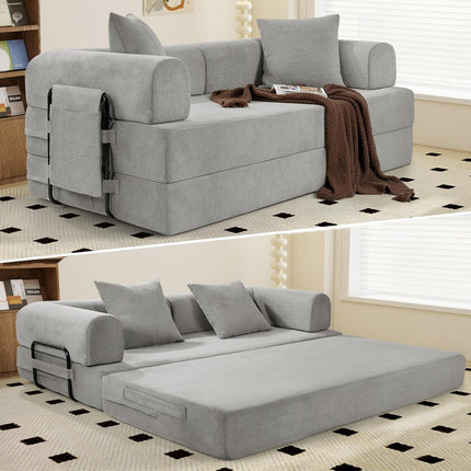 Convertible Corduroy Sofa Bed – Fixed Frame with Pillows