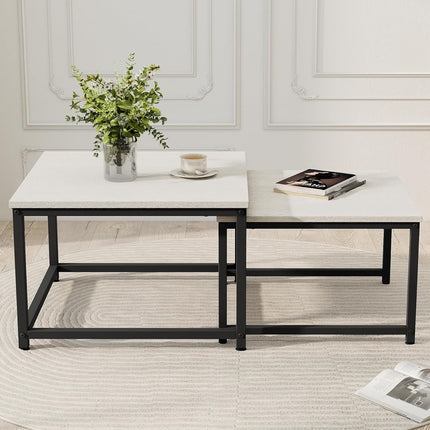 2-Piece Wooden Coffee Table Set – Square, Metal Frame