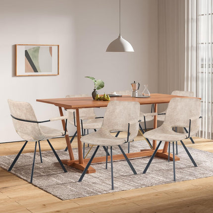 Mid-Century Leather Dining Chairs Metal Legs, Padded Seat Set of 2