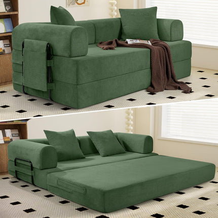 Convertible Corduroy Sofa Bed – Fixed Frame with Pillows