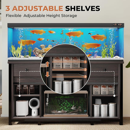 Aquarium Stand  55-120 Gal 1000lb Capacity Power Outlet Barn Door Design