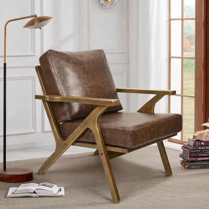 Mid-Century Accent Chair with Ottoman – PU Leather Upholstered