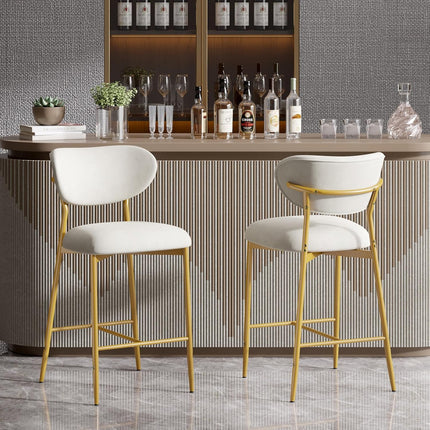 Velvet Bar Stools – 26” Height Gold Metal Legs Set of 2