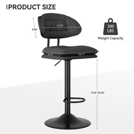 Adjustable Padded Bar Stools Double Layer with Backrest Set of 2
