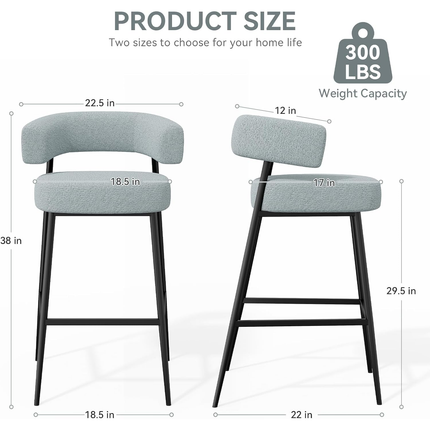 Velvet Upholstered Modern Counter Height Bar Stools Set of 2