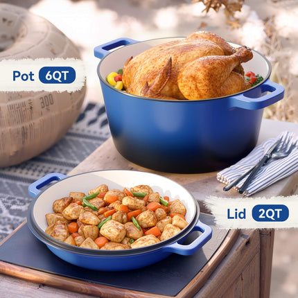 Enamelled Cast Iron Dutch Oven Casserole Pot 2 in 1 Cooking Set