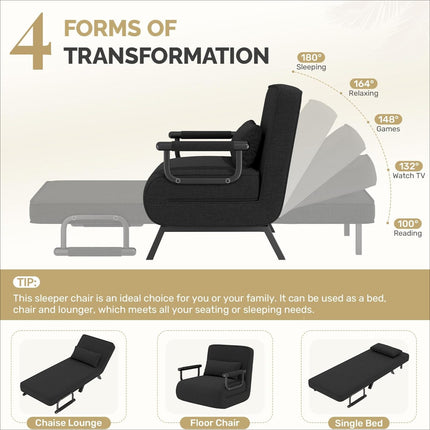 4-in-1 Folding Sofa Bed – Adjustable 150kg Capacity Metal Frame