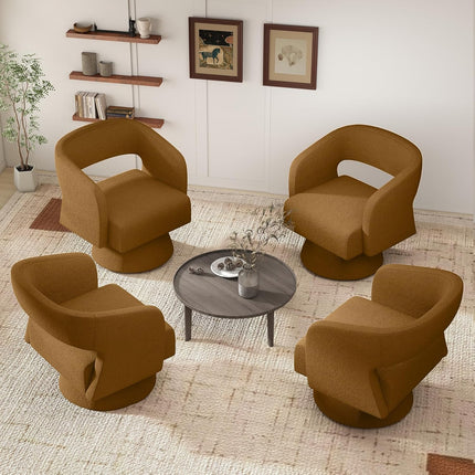 Swivel Barrel Chairs – Teddy Fabric, 360° Rotation Set of 2