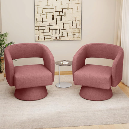 Swivel Barrel Chairs – Teddy Fabric, 360° Rotation Set of 2