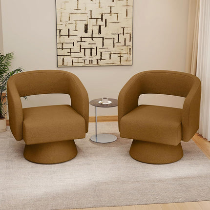 Swivel Barrel Chairs – Teddy Fabric, 360° Rotation Set of 2