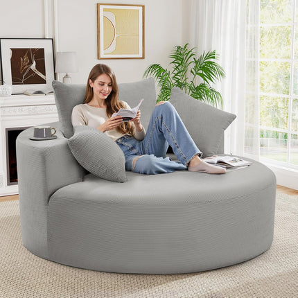 55” Corduroy Foam Sofa – Round, Sleeper, with Pillows
