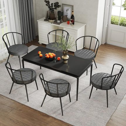 Upholstered Dining Chairs – Leather Seat, Metal Legs Set of 2