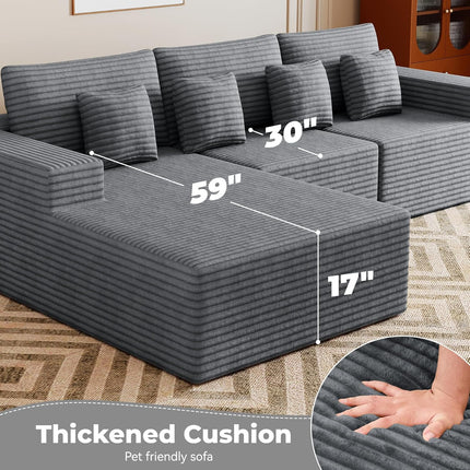 111” Modular L-Shaped Cloud Sofa – No Assembly Deep Seat