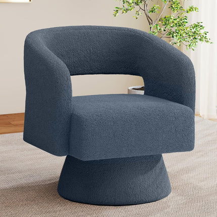 Swivel Barrel Chairs – Teddy Fabric, 360° Rotation Set of 2