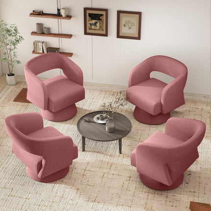 Swivel Barrel Chairs – Teddy Fabric, 360° Rotation Set of 2