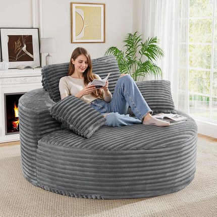 55” 3.5cm Thick Corduroy Foam Sofa – Round, with Pillows