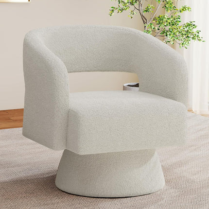 Swivel Barrel Chairs – Teddy Fabric, 360° Rotation Set of 2