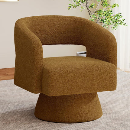 Swivel Barrel Chairs – Teddy Fabric, 360° Rotation Set of 2