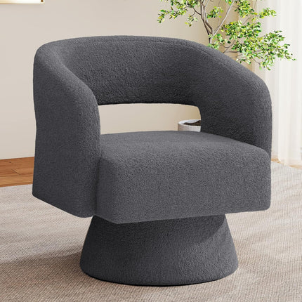 Swivel Barrel Chairs – Teddy Fabric, 360° Rotation Set of 2