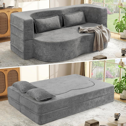 78” Velvet Sofa Bed 2-in-1 Memory Foam No Assembly