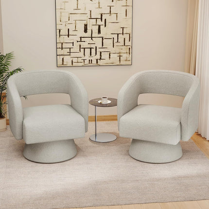 Swivel Barrel Chairs – Teddy Fabric, 360° Rotation Set of 2