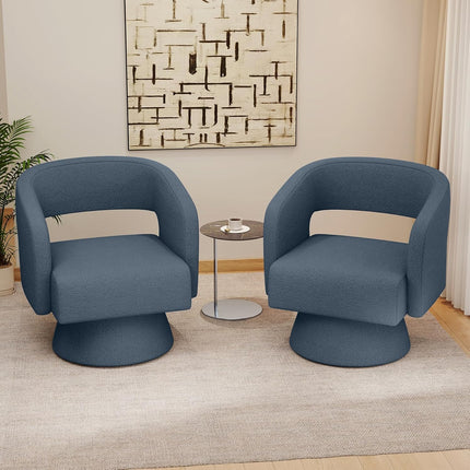 Swivel Barrel Chairs – Teddy Fabric, 360° Rotation Set of 2