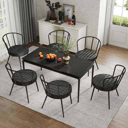 Upholstered Dining Chairs – Leather Seat, Metal Legs Set of 2