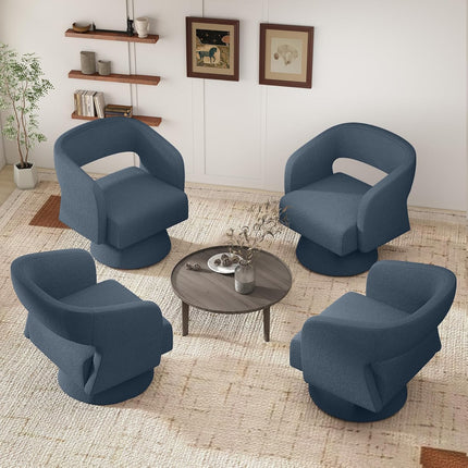 Swivel Barrel Chairs – Teddy Fabric, 360° Rotation Set of 2