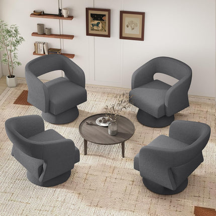 Swivel Barrel Chairs – Teddy Fabric, 360° Rotation Set of 2