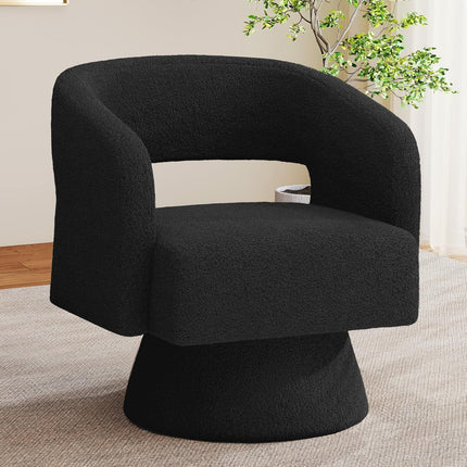 Swivel Barrel Chairs – Teddy Fabric, 360° Rotation Set of 2