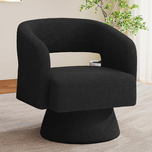 Swivel Barrel Chairs – Teddy Fabric, 360° Rotation Set of 2