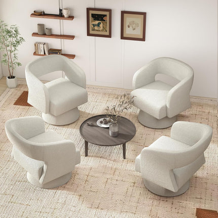 Swivel Barrel Chairs – Teddy Fabric, 360° Rotation Set of 2