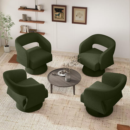 Swivel Barrel Chairs – Teddy Fabric, 360° Rotation Set of 2