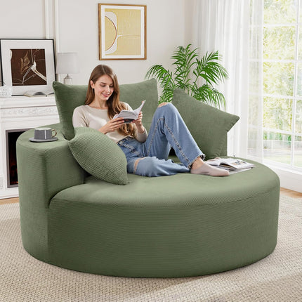 55” Corduroy Foam Sofa – Round, Sleeper, with Pillows