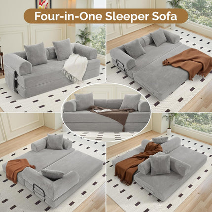 Convertible Corduroy Sofa Bed – Fixed Frame with Pillows