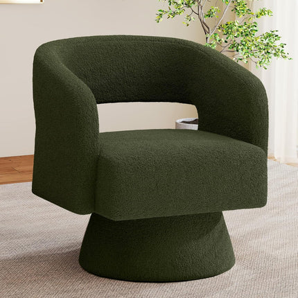 Swivel Barrel Chairs – Teddy Fabric, 360° Rotation Set of 2