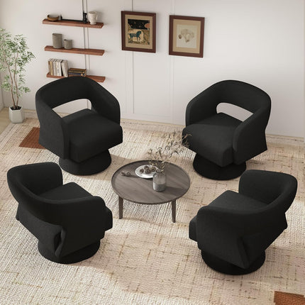 Swivel Barrel Chairs – Teddy Fabric, 360° Rotation Set of 2