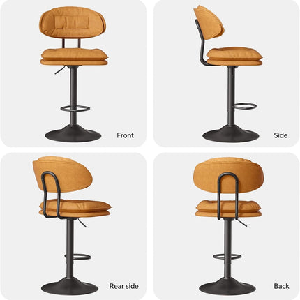 Adjustable Padded Bar Stools Double Layer with Backrest Set of 2