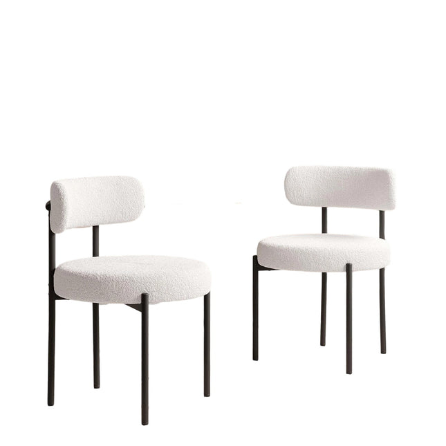 Boucle Dining Chairs – Teddy Fabric Curved Back Metal Legs Set of 4