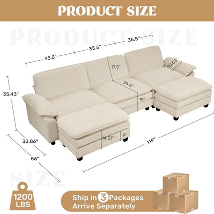 118" Modular Comfy Cloud Sectional Sofa