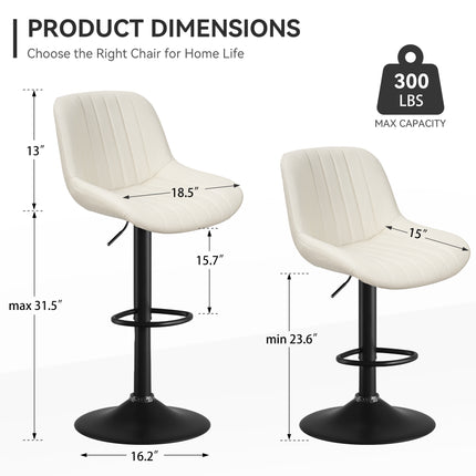 Adjustable Swivel Bar Stools Fabric Counter Height Set of 2