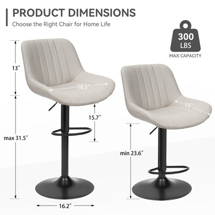 Adjustable Swivel Bar Stools Fabric Counter Height Set of 2