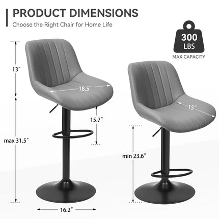 Adjustable Swivel Bar Stools Fabric Counter Height Set of 2